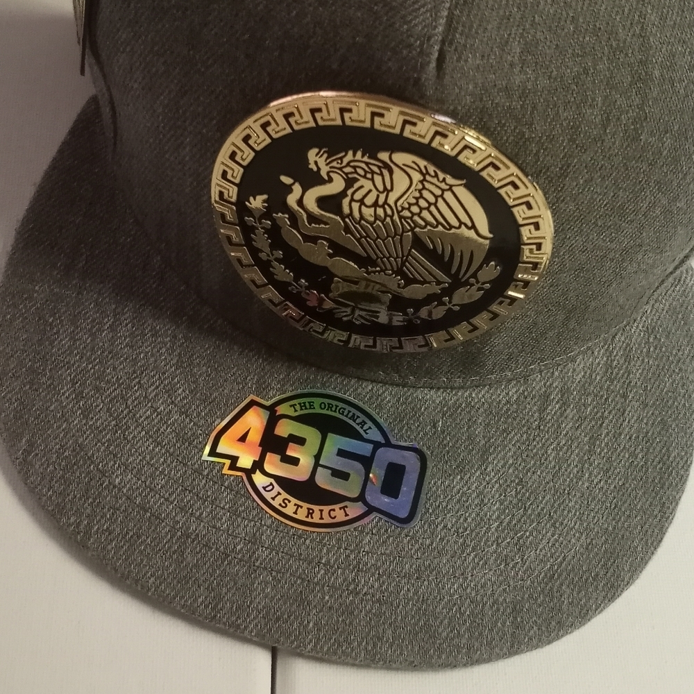 Mexico flat bill hat with unique gold emblem